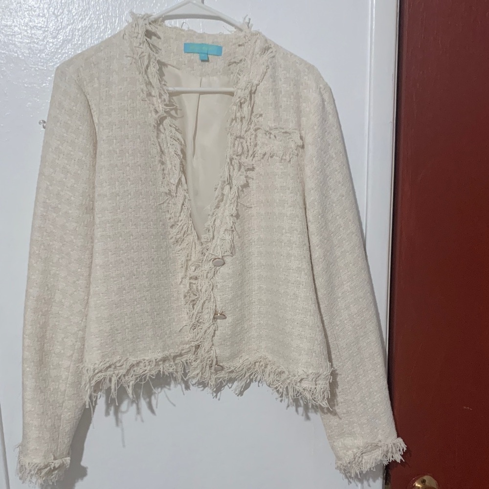 Cream Fringed Blazer